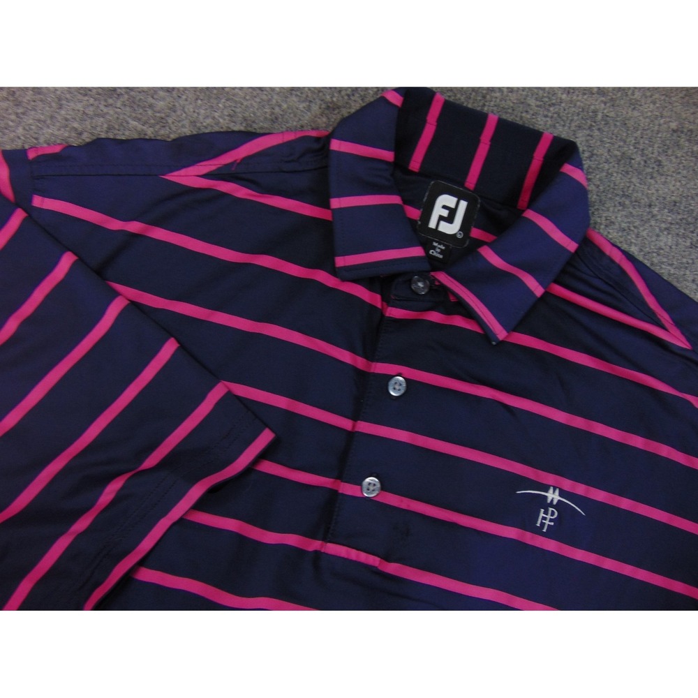 FootJoy Polo Shirt Mens Large Navy Pink Striped Golf Athletic Performance